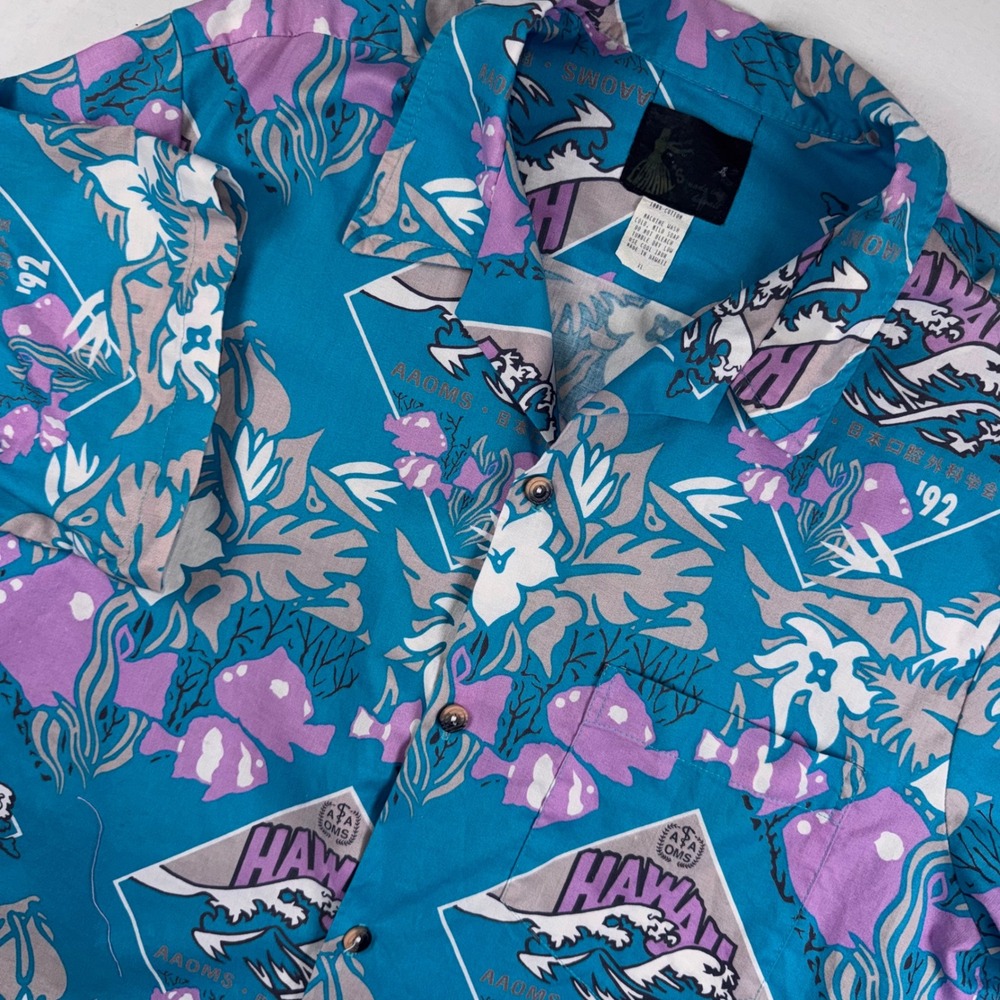 Lani Kai Button Down Shirt Men XL Blue AAOMS 92 Hawaii Tropical Cotton Vintage